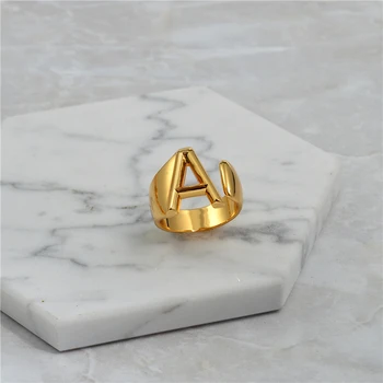 

Brass-plated English letters alphabet rings with adjustable female openings