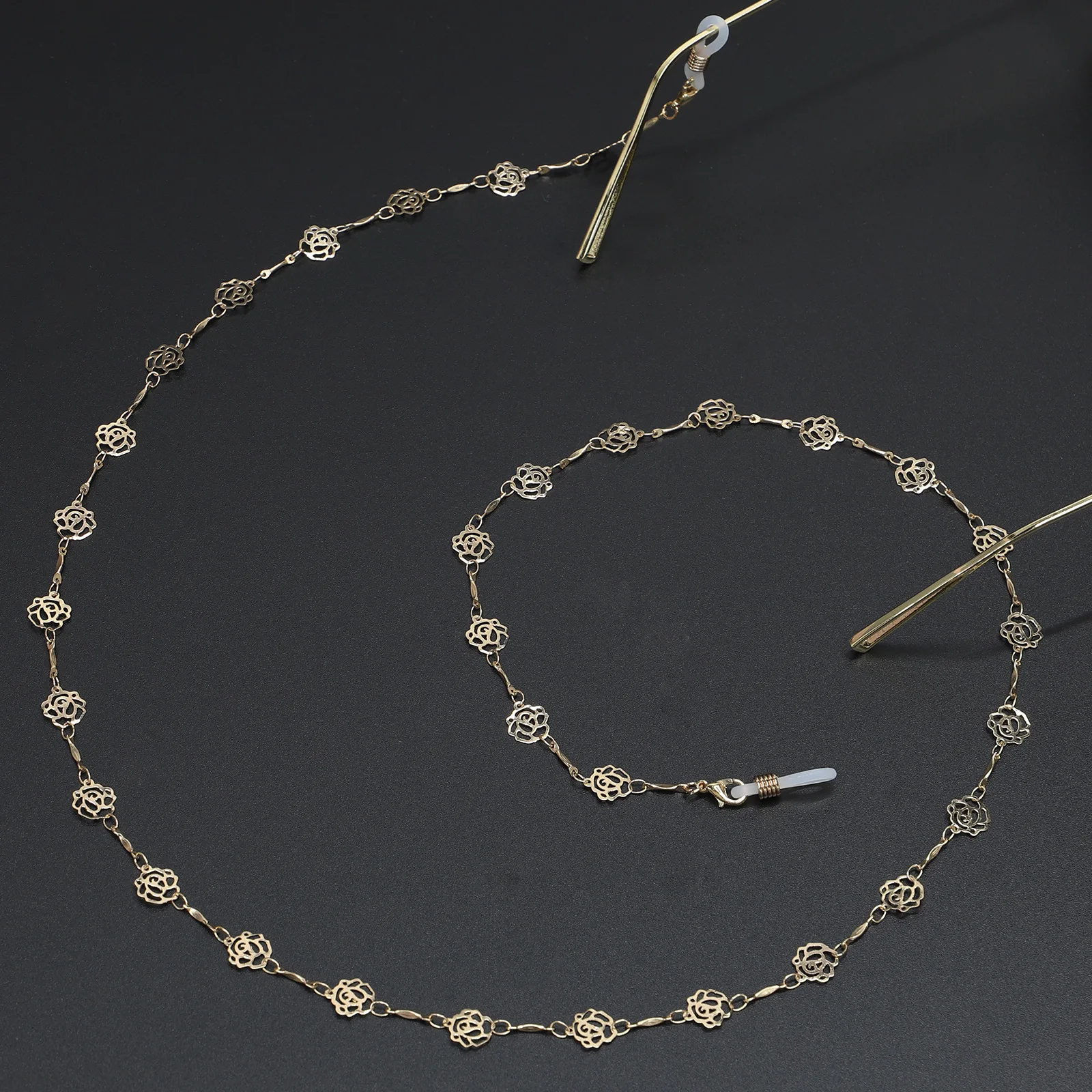 

Hot Selling Fashion Chain Maintains Color Gold Hollow out Flower Handmade Pendant Glasses Pendant Presbyopic Glasses Anti-loss P