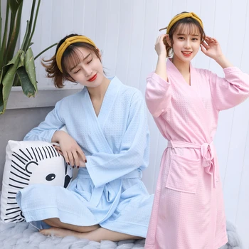 

2020 Newest Style Waffle Fabric Robes Kinomo Robes Summer Beauty Couple Gowns Women Lounge Sleepwear Sexy Night Dressing Pajamas