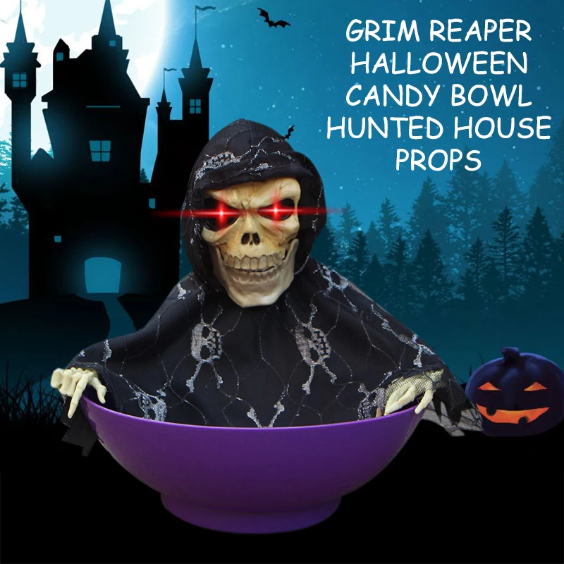 

Snapping Sam Grim Reaper Animated Halloween Candy Bowl Hunted House Props For Evening Party Ornament Decorate Play Gift Toy