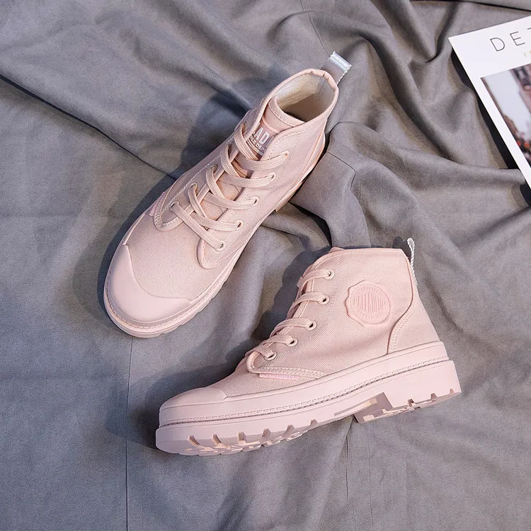 

2019 New Style Martin Boots Summer Breathable British-Style Retro Thin Pink Trend Casual Hight-top Canvas Shoes Women's