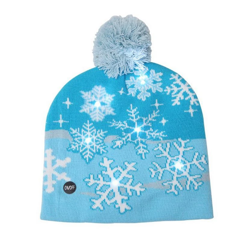 

Adult Kids Christmas LED Light Knitted Hat Knit Cap Party Colorful Light Adult Kids Warm Hat Snowflake