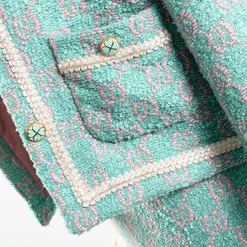 Женский комплект 2 шт. Мода Woolen Fashion Korean корейский драматический ТВ Женский комплект из двух предметов Женское шерстяное пальто с принтом женская рубашка мини-юбка