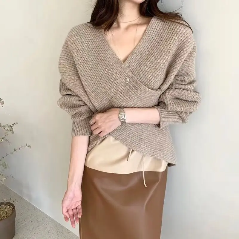 HziriP OL Wear Women Sweater Fashion Elegant Knitted Pullovers Jumper 2021 New Spring Autumn Good Fabric Sexy V-neck Pull Femme | Женская