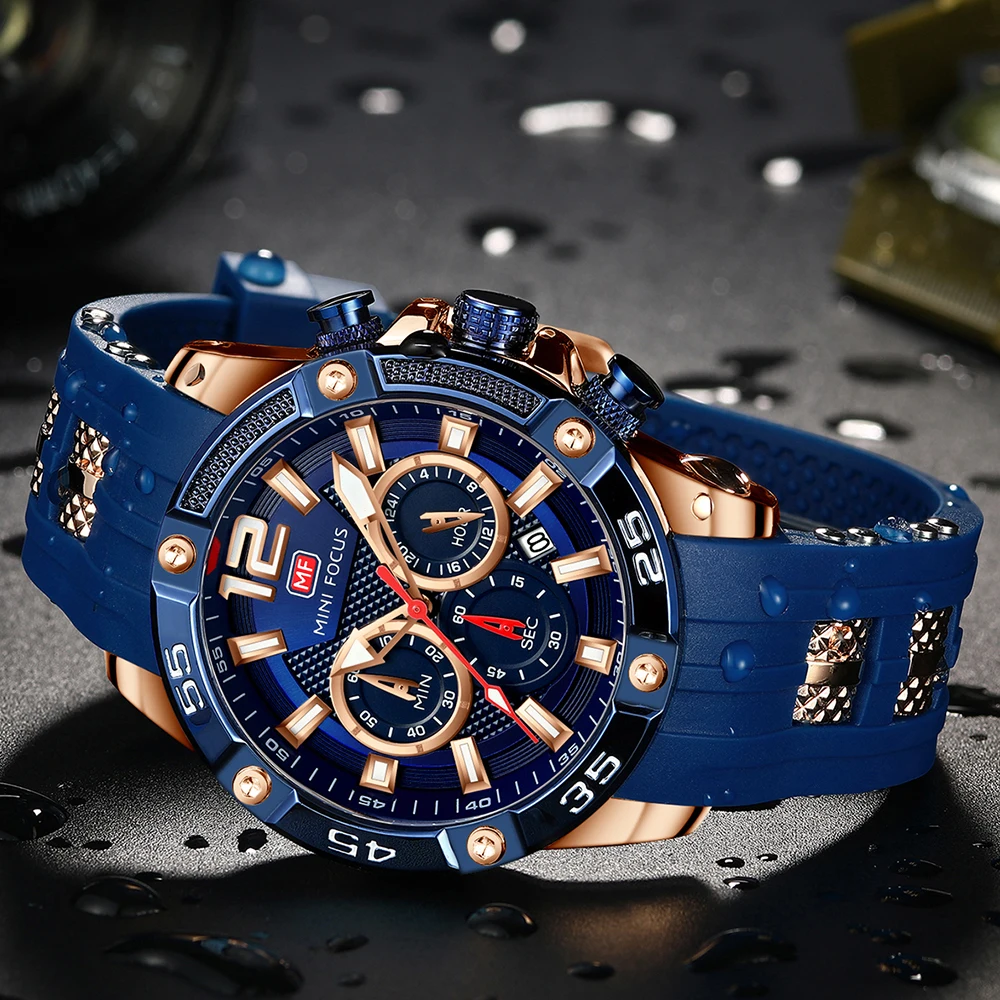 Мужские водонепроницаемые спортивные часы с мини-фокусом от ведущего бренда, аналоговые кварцевые часы с силиконовым каучуковым ремешком, военные часы с хронографом
