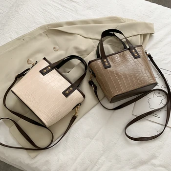 

Retro Alligator PU Crossbody Bucket Bag Women Casual Totes Shoulder Handbag PU Leather Female Solid Color Satchel Pouch