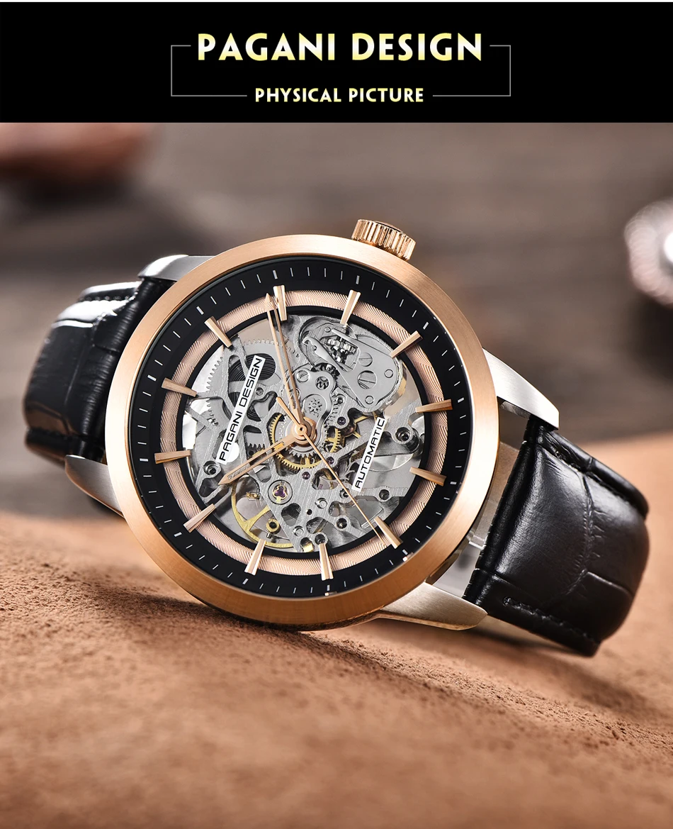 PAGANI Дизайн Бизнес Мужские часы роскошный Скелет Полые кожаные мужские наручные часы новые механические мужские часы Relogio Masculino