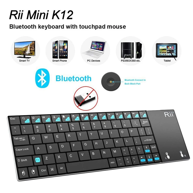 Rii K12BT ультра тонкая беспроводная Bluetooth клавиатура с контактной панелью версия QWERTY для PS4 PC Smart tv IP tv Android tv Box