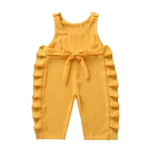 Летний комбинезон без рукавов для маленьких девочек, Корейская версия диких модных комбинезонов, детские штаны ярких цветов