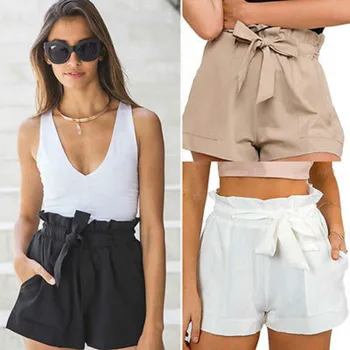 Summer Sexy High Waist Shorts Women Casual Solid Bow Short Beach Black White Shorts Trousers Mujer Feminino