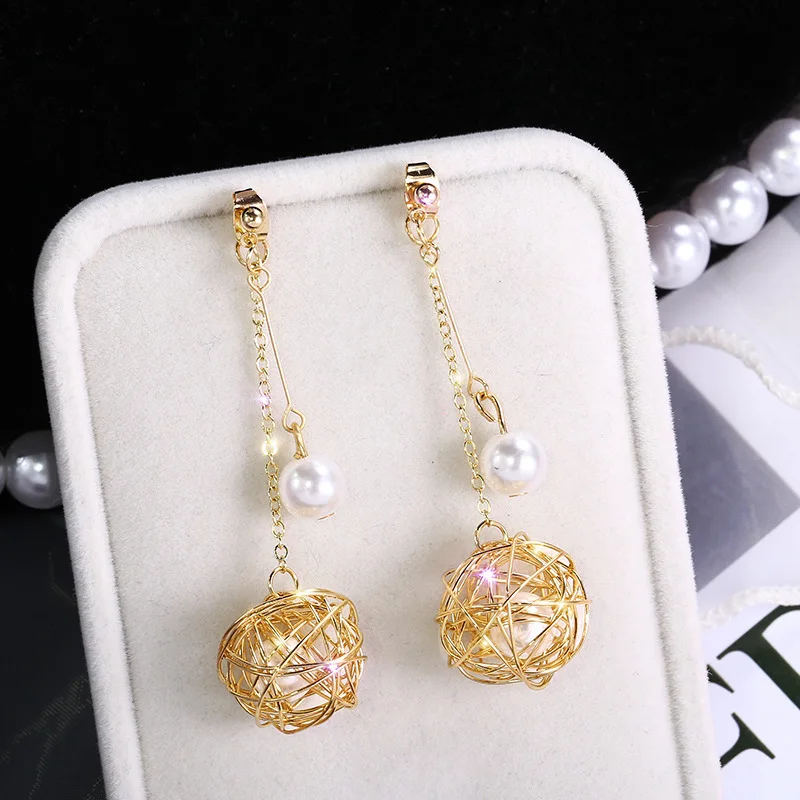 

New S925 Silver Needle Earrings Temperament Korean Earrings For Women Long Pearl Earrings Net Red Simple Earrings Wholesale