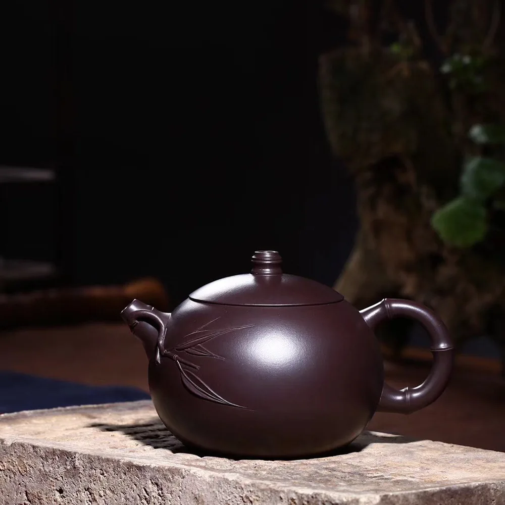 Yixing Masters Entirely Handmade Bamboo Joint Xi Shi Bamboo Wu Min 100 Mesh Old Purple Clay Teapot Tea Set Customizable Wholesal