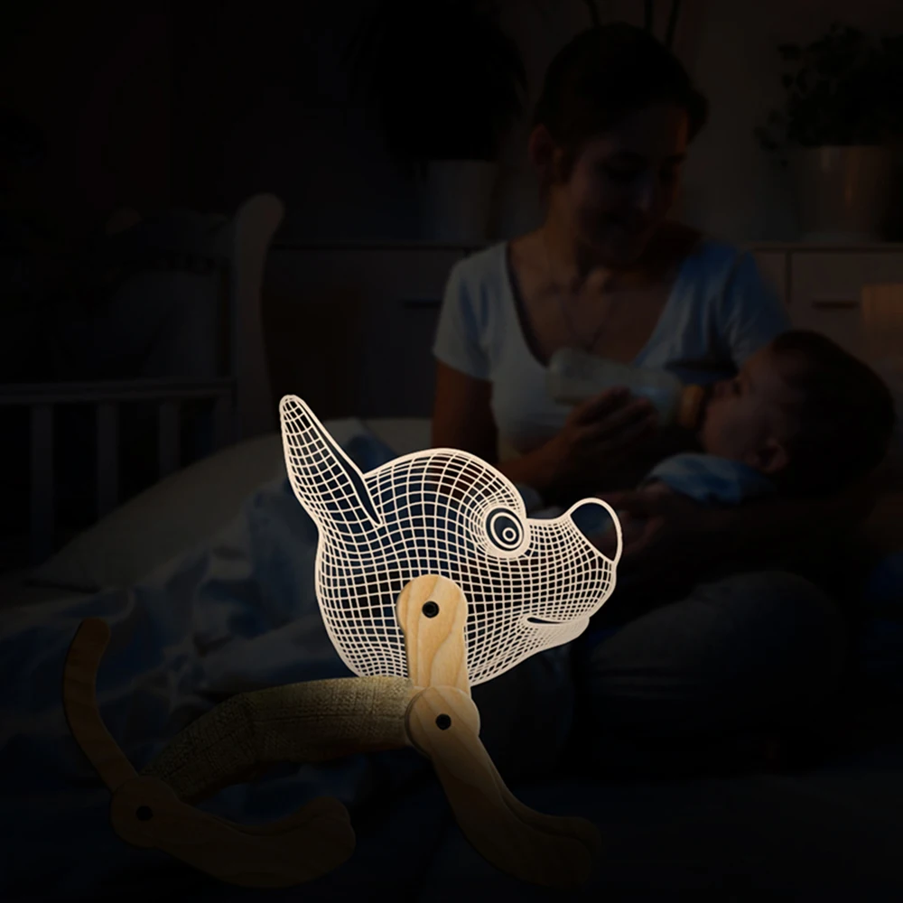 3D Собака Деревянный светильник Светодиодный настольный светильник USB мощный мультяшный Ночной светильник Настольная лампа домашний декор для спальни лампа