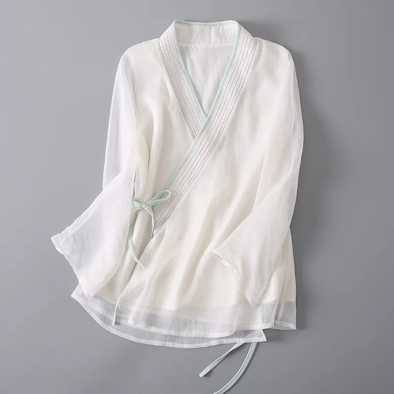 element/led 7 minutes of sleeve Chinese wind restoring ancient ways ms coat color matching loose silk crepe shirt |