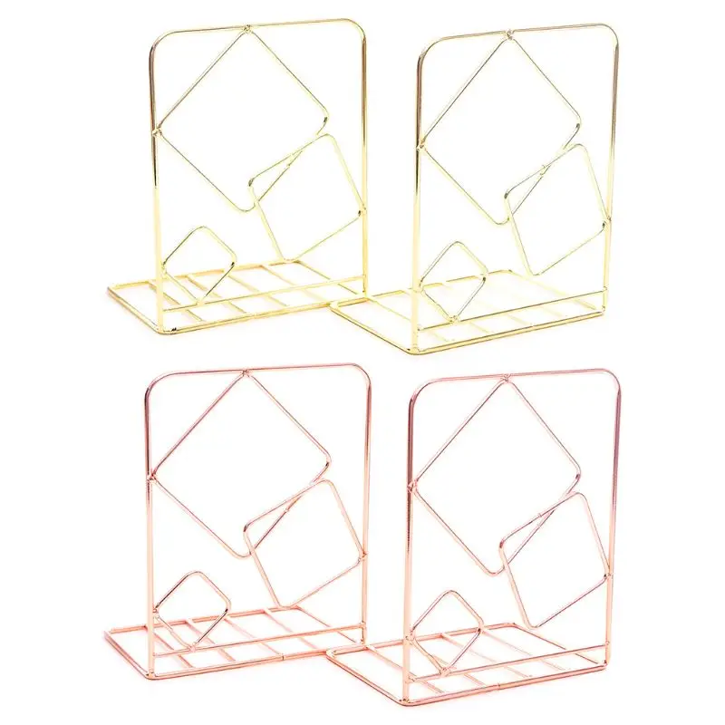 

2pcs Square Metal Desktop Bookends Book Ends Support Stand Holder Shelf Bookrack R9UA