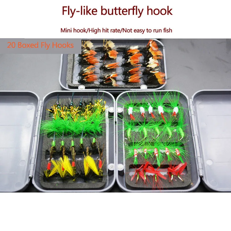 

RQNQ 20pcs New Boxed Bionic Fly Hook Hand-tied Portable Fishing Bait Kit Used For Trout Freshwater And Saltwater Outdoor Fishing
