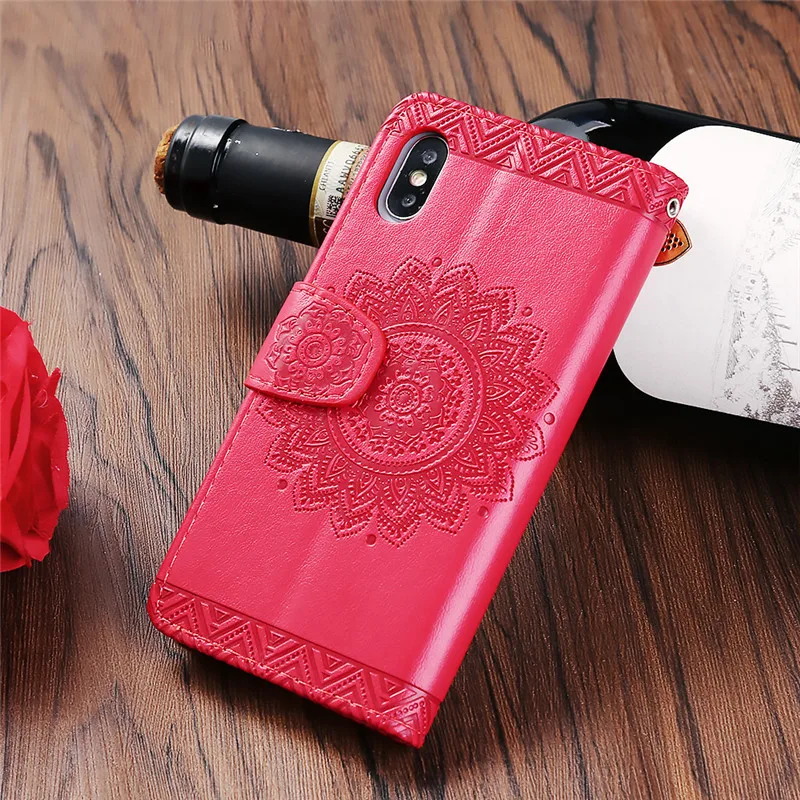 Ретро Флип кожаный бумажник чехол для телефона для iPhone XR XS Max X XS цветочный узор чехол для iPhone 8 7 6 6S Plus Мандала хна Капа