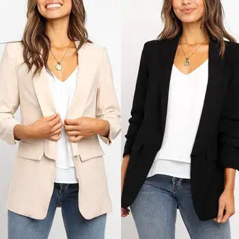 

Women Autumn Elegant Windbreaker Formal Lapel Small Suit Sleeve Long Jacket Cardigan Trench Coat Autumn Women Jackets