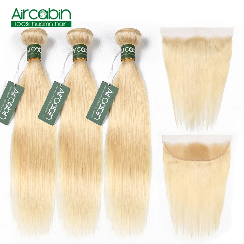 

Aircabin 613 Blonde Bundles With Frontal Brazilian Straight Hair Bundle With Closure Non Remy Human Hair Weave Extenstions