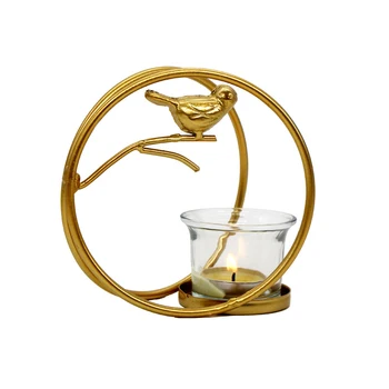

Golden Bird Cage Candlestick Metal Candle Stand Round Home Decoration Candlesticks Wrought Iron(Gold, Big)