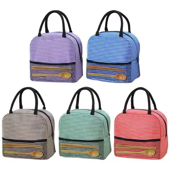 

Lunch Bag Aluminum Foil Insulation Striped Waterproof Food Organizer School Work