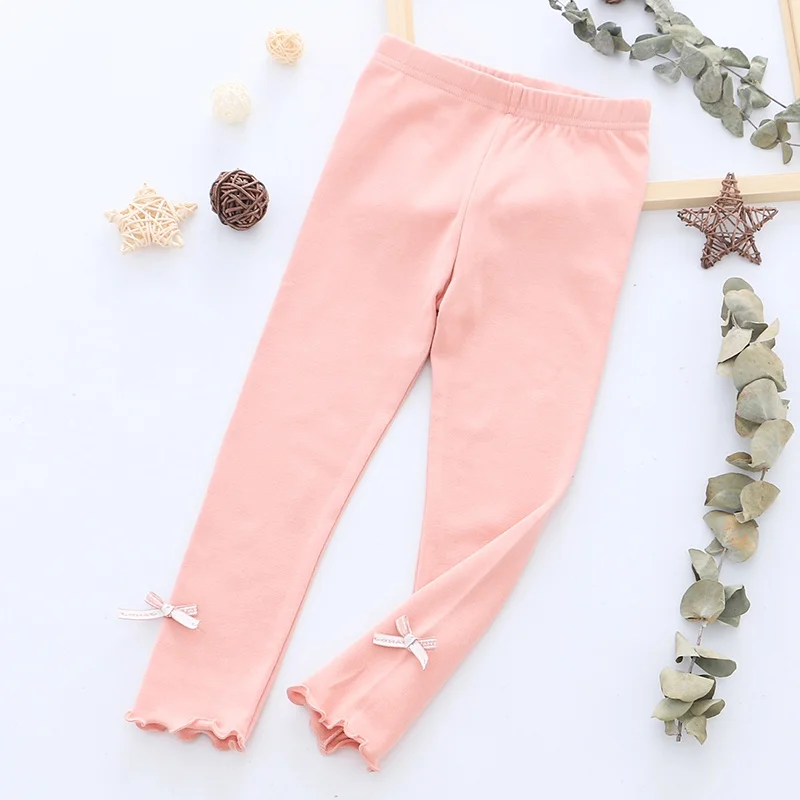 Autumn Children Cotton Trousers Baby Girls Elastic Waist Pants Kids Bowknot Leggings Toddler Solid Color Bottom