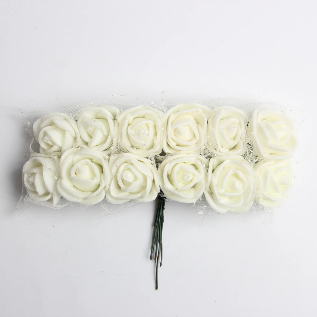 144 Pieces Artificial Miniature Foam Rose Flower Wedding Bridal Bridesmaid Bouquet Engagement Anniversary DIY Craft Decoration 