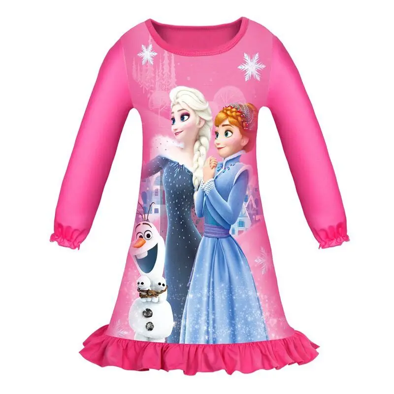Новинка; сезон осень-зима; пижама с длинными рукавами «Снежная королева»; платье принцессы Эльзы; повседневная детская одежда для сна - Цвет: 6308MY-Rose red