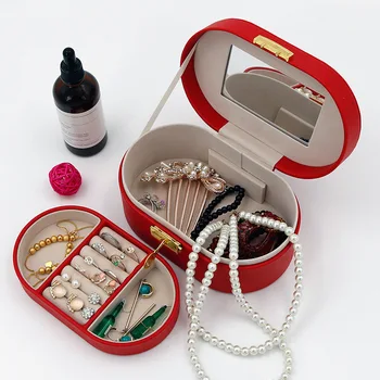 

Korean PU Leather Ellipse Ornament Storage Box Multi-functional Necklace Pendant Jewelry Box Storage Box