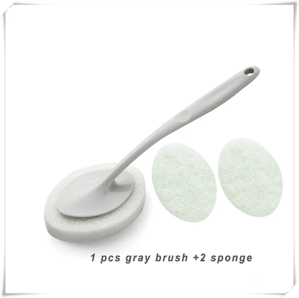 MSJO щетка для чистки ванной комнаты, кухонная посуда, зеркальная губка, длинная щетка для ванной комнаты, для туалета, ручная щетка, щетка для очистки пыли - Цвет: gray brush 2sponge