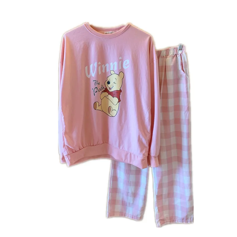 Pajamas Cartoon Cute Pooh Long-sleeved Pajamas Spring And Autumn Women's New Casual Loose  Round Neck Home Wear Outer Wear