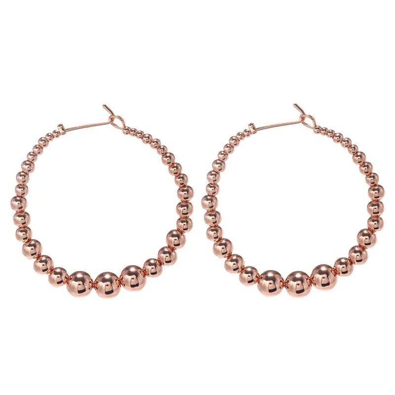 Покрытие из розового золота Большие золотые серебряные серьги-кольца для женщин и девушек геометрический бисер CCB круглые серьги Модные ювелирные изделия оптом - Окраска металла: Покрытие из розового золота