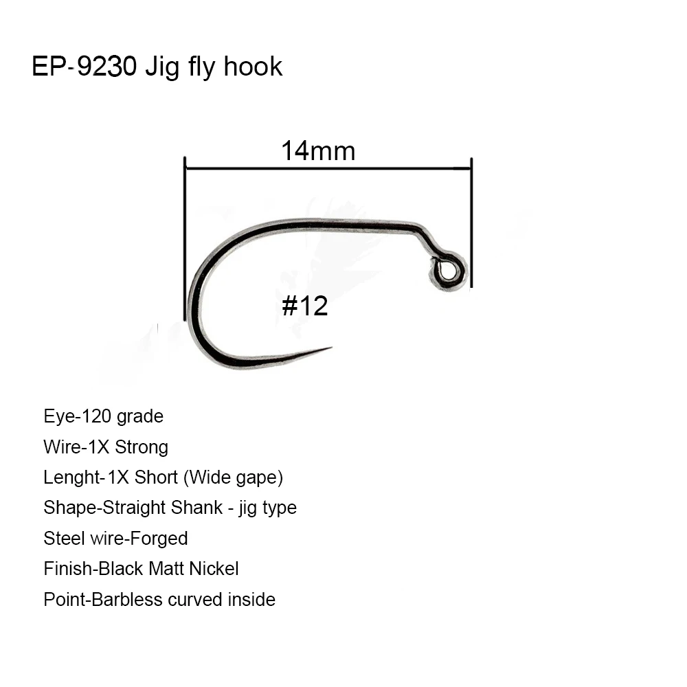 Eupheng 25 шт. 50 шт. EP-9230 джиг глаз сильная соревнование джиг Муха Крючки без колючки сухие черные рыболовные крючки для сухих мух - Цвет: 9230S12Q25PCS