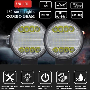 

1Pair 4" 144W LED Round Work Light 12V 24V Car Light Spot Flood Driving Head Light Fog Lamp SUV