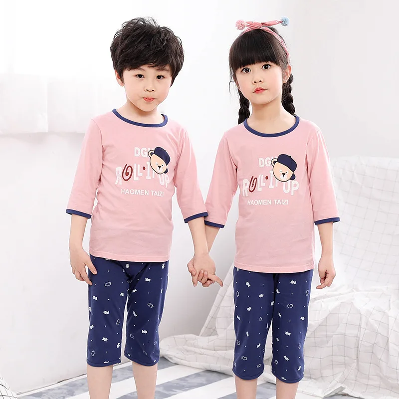 Летние Детские пижамные комплекты; детская футболка с короткими рукавами+ штаны; одежда для сна; одежда для маленьких мальчиков; пижамы с героями мультфильмов; Детские пижамы для девочек