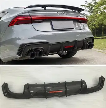 buy Hoge Kwaliteit Carbon Fiber Rear Bumper Lip Spoiler Diffuser Cover Voor Audi A7 S7 RS7 2019 2020 2021 Jaar (met Lamp)