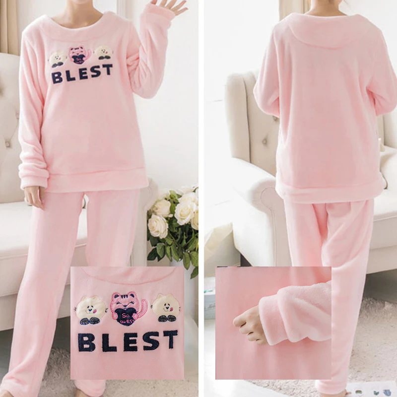 Женская пижама теплая Фланелевая женские пижамы зимняя дамашние с принтом 2 шт.