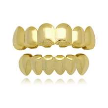 Hip Hop Gold Teeth Grillz Set Top Bottom Tooth Grills Dental Mouth Punk Vampire Fangs Caps Cosplay Party Rapper Jewelry