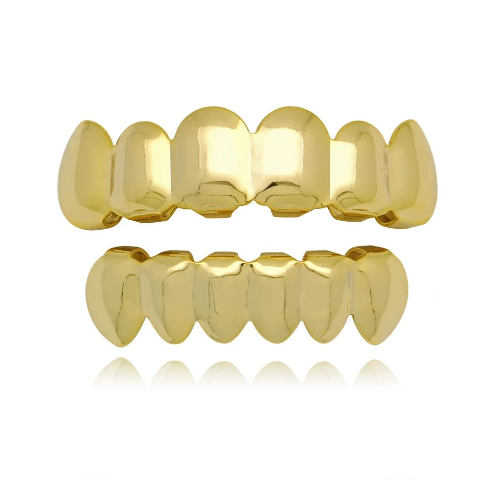Hip Hop Gold Teeth Grillz Set Top Bottom Tooth Dental Grills Mouth Punk