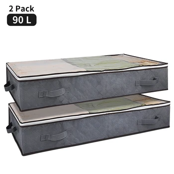 

2pcs Large Capacity Under Bed Storage Bag Portable Non-Woven Fabric Durable Clothing Quilt Container Multipurpose Storage Bags