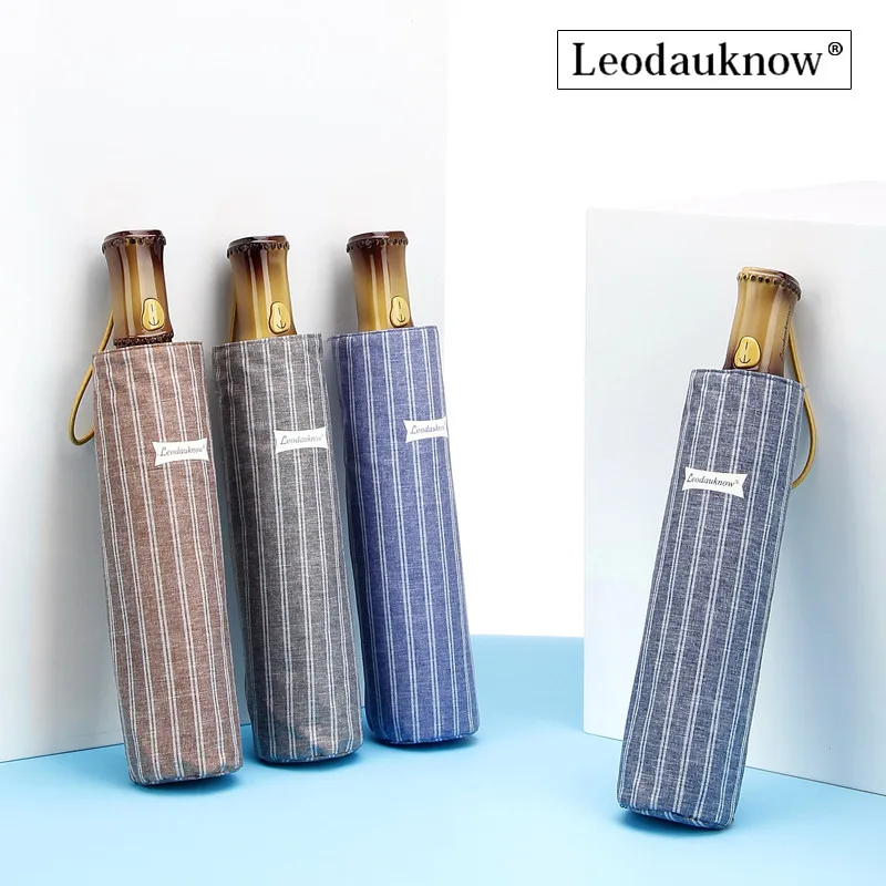Leodauknow полностью автоматическая тройные складывающиеся стильные полосатые детские носки из бамбуковой ручкой мужских и женских sunny и Зонт от дождя