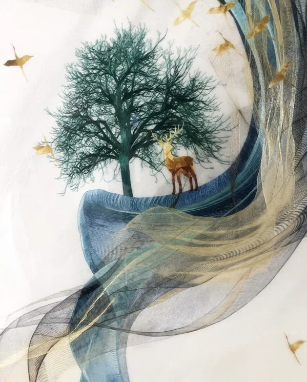 Handmade Mulberry Silk Thread Finished Suzhou Embroidery not include frame,deer 50*100cm