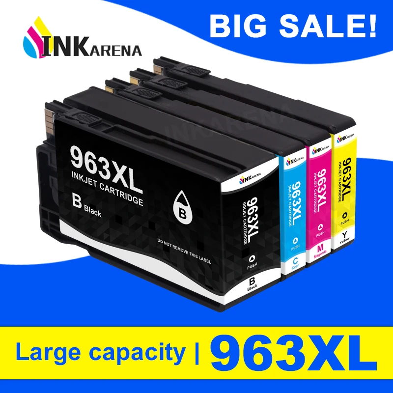 963xl pack de 4 cartouches d'encre noire, cyan, magenta et jaune grandes  capacités authentiques (3yp35ae) pour hp officejet pro 9010 series /