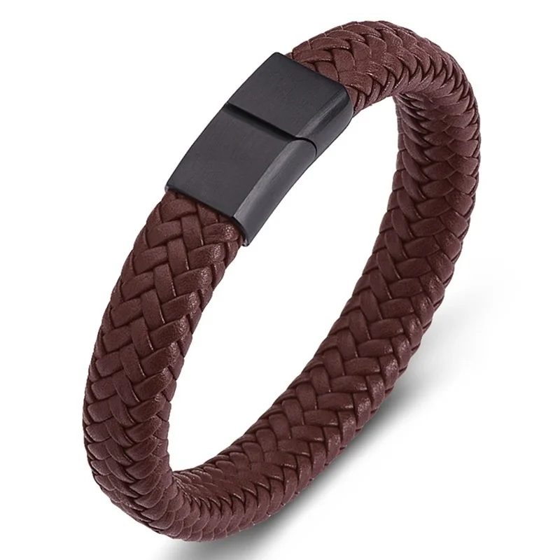 Classic Rock Punk Style Genuine Leather Braided Magnetic Buckle Bracelet Men Party Jewelry