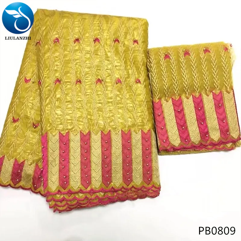 LIULANZHI африканская кружевная ткань Базен riche с бисером вышивка Базен broderie ткань высокого качества кружевная ткань для платья PB08 - Цвет: PB0809