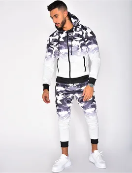 

2020 New Men's Sport Sets Two Piece Set 3D Camouflage Gradient Hoodie Cardigan Men's Sport Suit