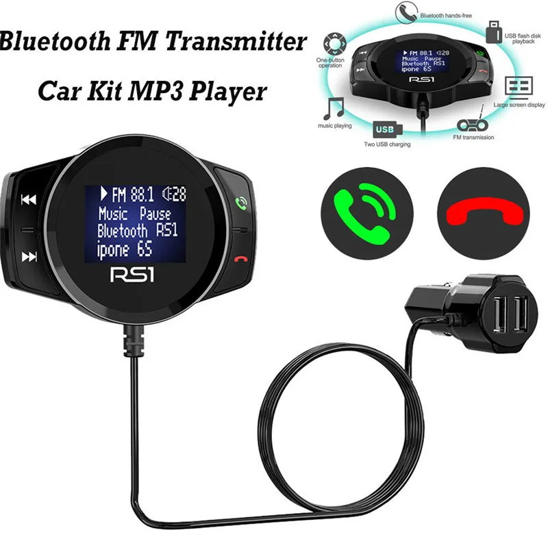 Bluetooth V4.2 FM передатчик автомобильный комплект MP3 плеер Музыкальный ЖК дисплей двойной USB Встроенный SD карта вызов функция громкой связи - Цвет: Черный