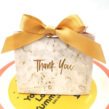 

New Marble Gift Box With Ribbon Packaging Cosmetic Gift Bag Bronzing Wedding Candy Boxes Paper Party Chocolate Boxes 50pcs/Lot