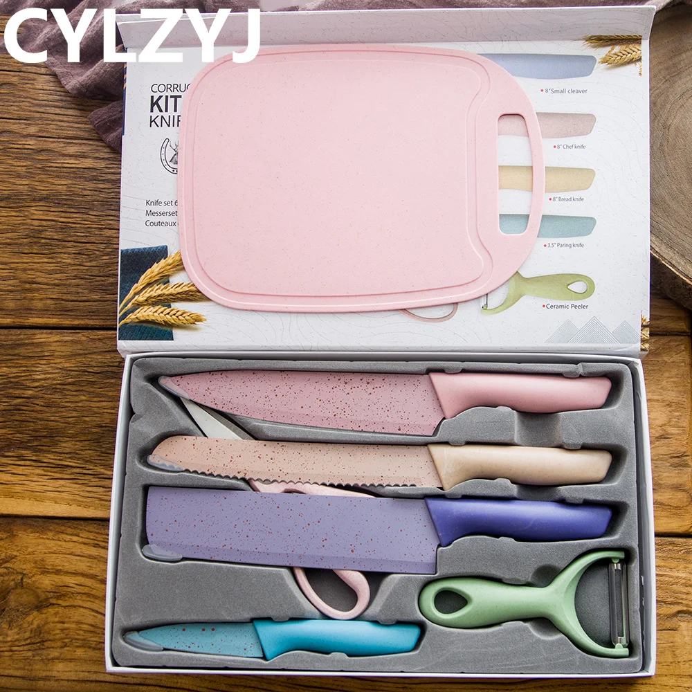5/7 Pcs/set Kitchen Knife With Storage Holder Pink Blue Stainless Steel  Fruit Vegetable Knife Set Potato Peel Chopping Boards - AliExpress