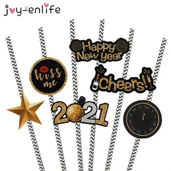 

36pcs 2021 Happy New Year Party Straws Xmas Party Decorations DIY Cheers Disposable Paper Drinking Straws Christmas Party Favors